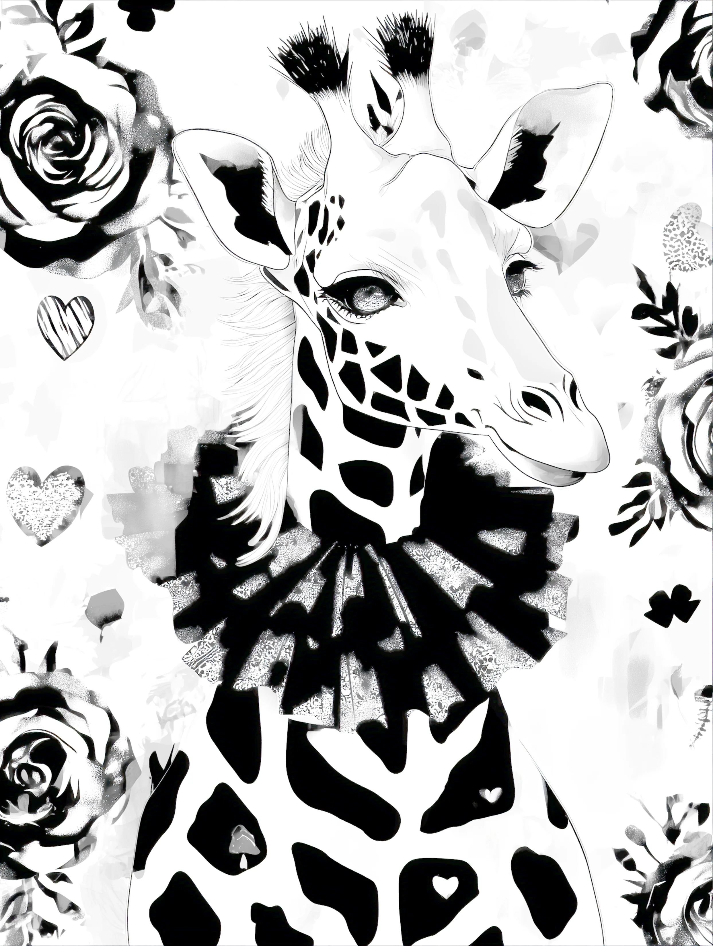 Free printable giraffe coloring page featuring giraffe wearing a collar